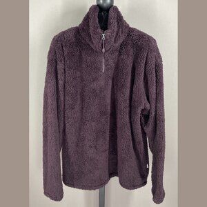 NEW Eddie Bauer Jacket Womens Large purple plush knit 1/4 zip pull over